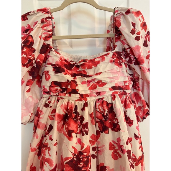ABERCROMBIE & FITCH A&F EMERSON RUCHED PUFF SLEEVE Red White Floral DRESS Medium - Picture 5 of 6